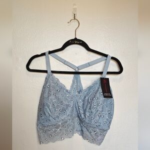 No Boundaries Juniors' Longline Floral Lace Bralette | Baby Blue